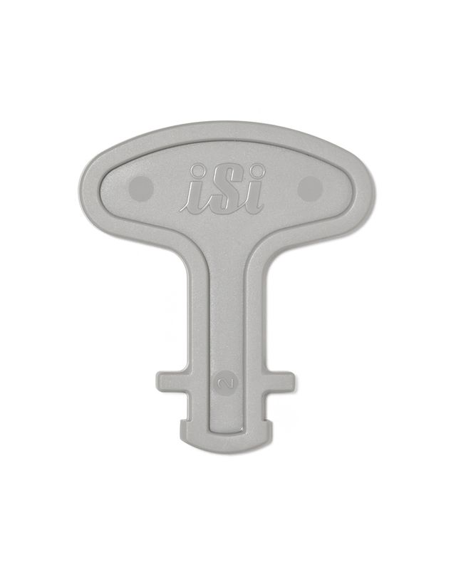 Auf dem Bild ist ein grauer iSi Messrohrschlüssel aus Kunststoff mit iSi Logo zu sehen.